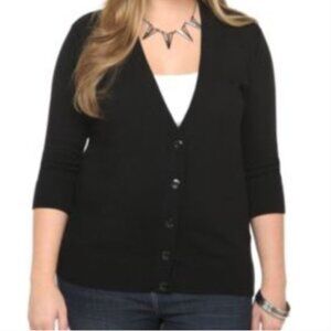 NWT Torrid Black Deep V-Neck 3/4 Sleeve Button Front Cardigan Sweater 1X